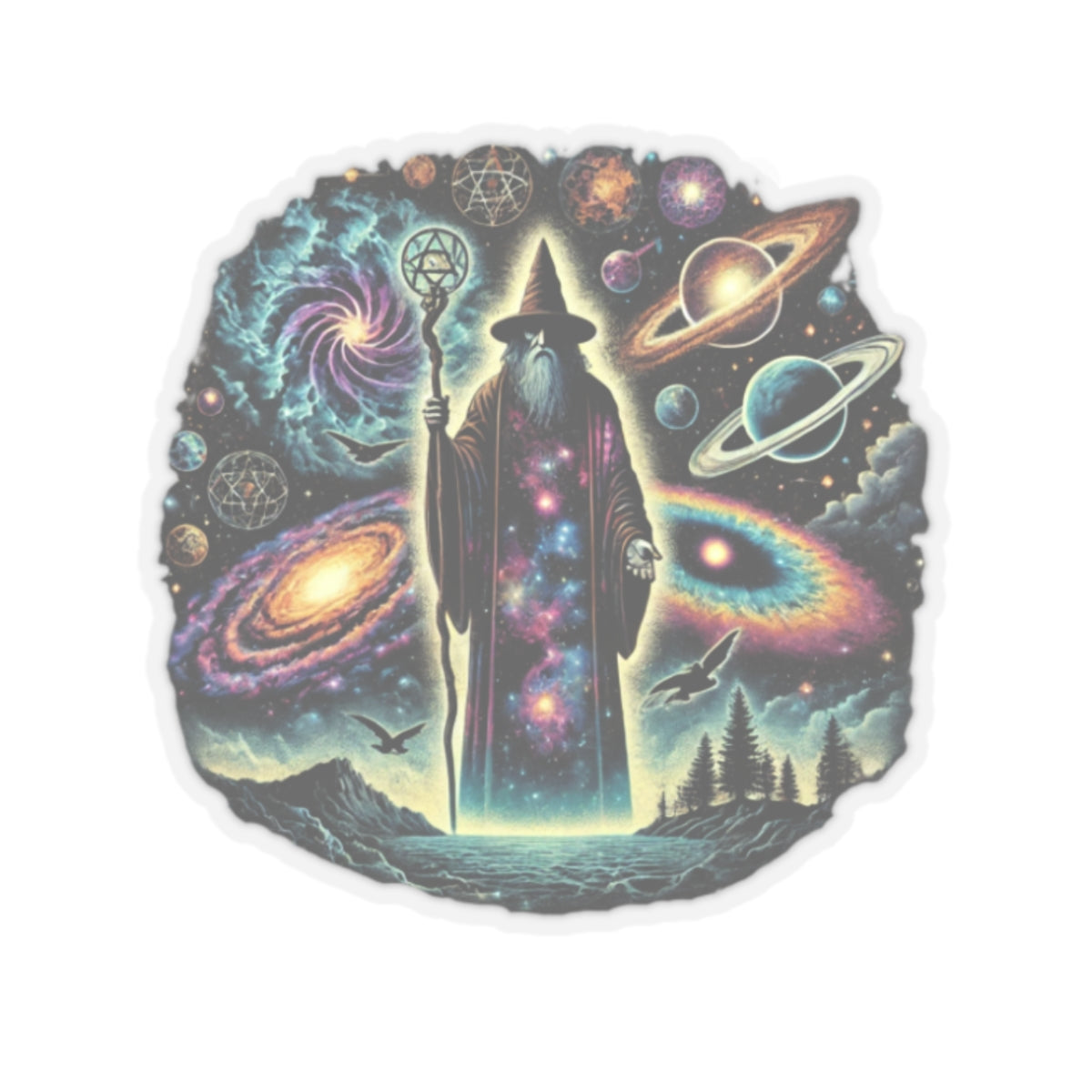 Cosmic Wizard Kiss-Cut Stickers - Galactic Decor for Sci-Fi Lovers