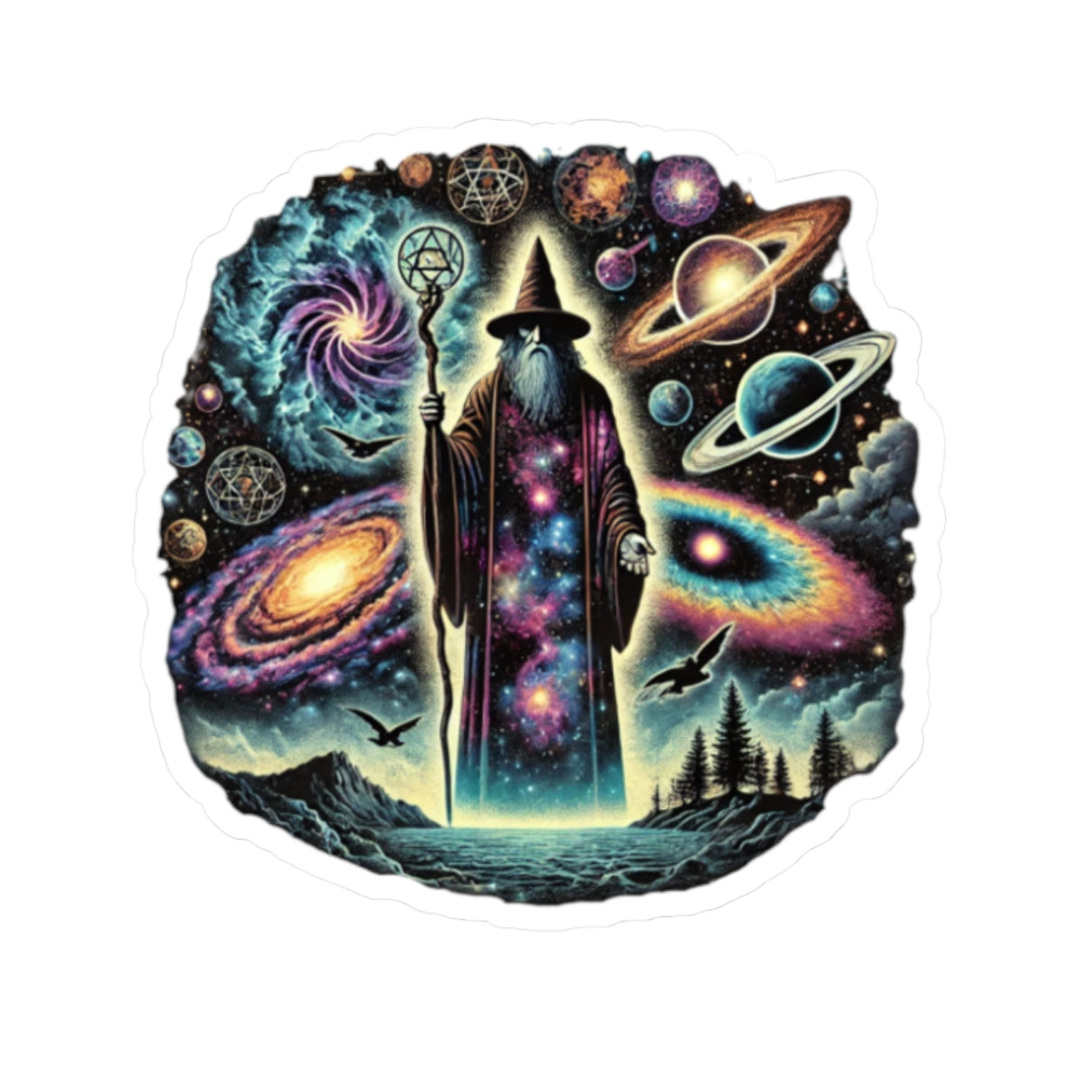 Cosmic Wizard Kiss-Cut Stickers - Galactic Decor for Sci-Fi Lovers